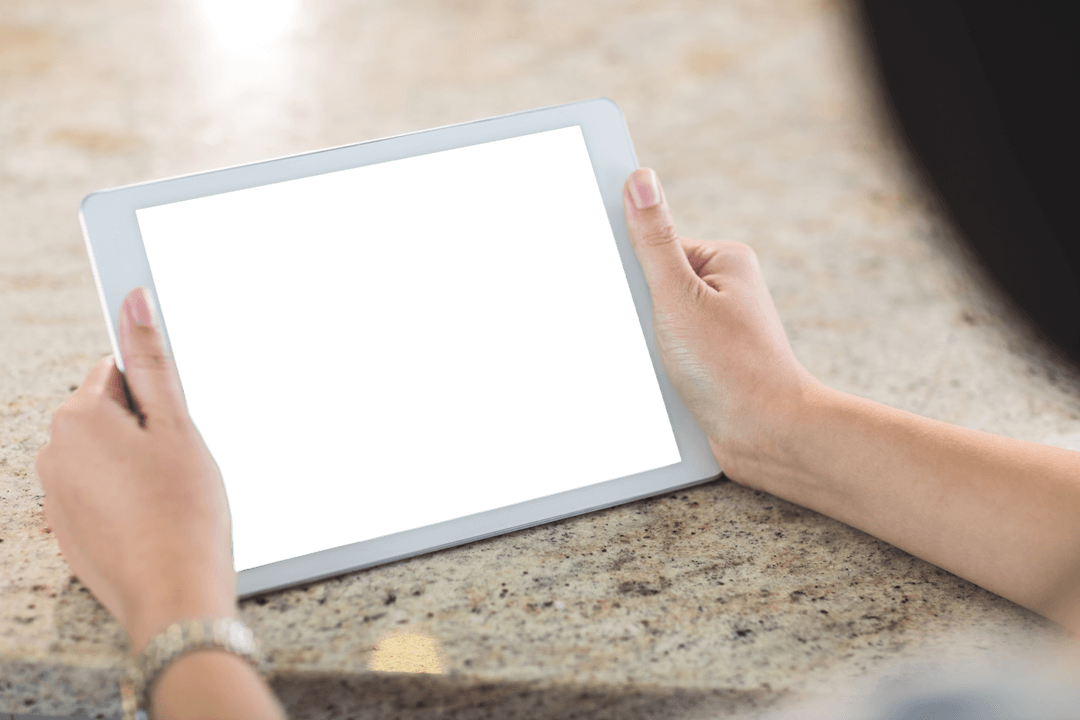Hands Holding Digital Tablet with Transparent Screen