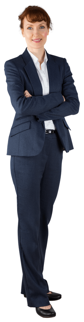 Smiling Caucasian Businesswoman in Charcoal Suit on Transparent Background