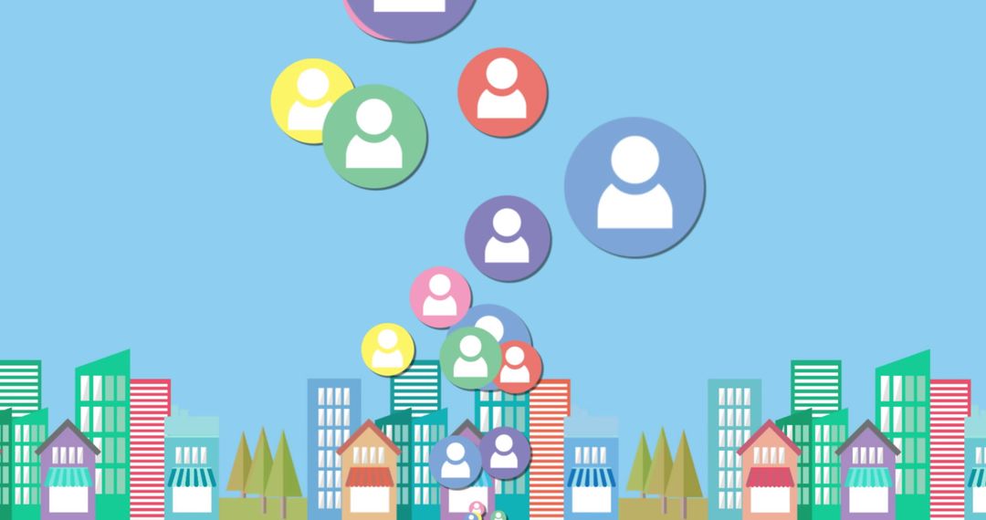 Colorful Social Media Icons Hovering Above Stylized Cityscape