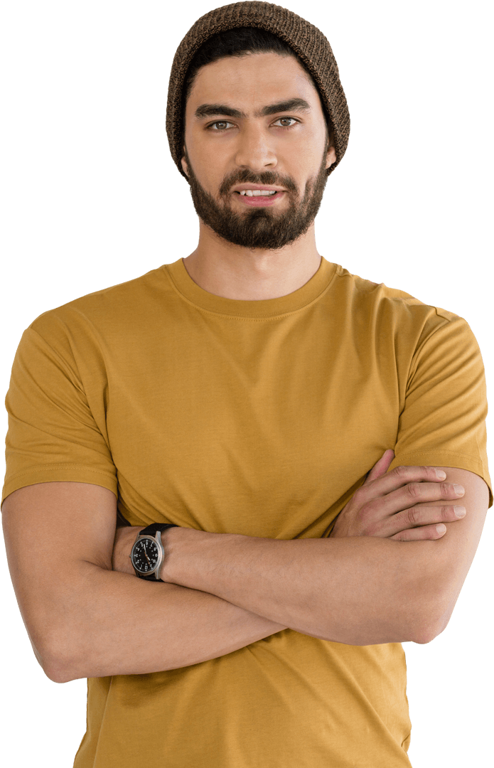 Confident Man Wearing Beanie Transparent Pose