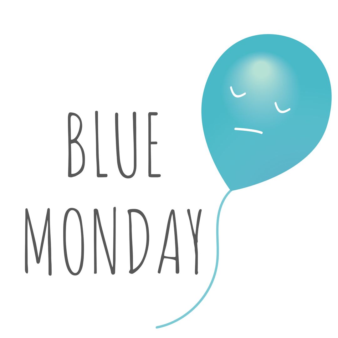 Blue Monday Concept with Sad Balloon and Text