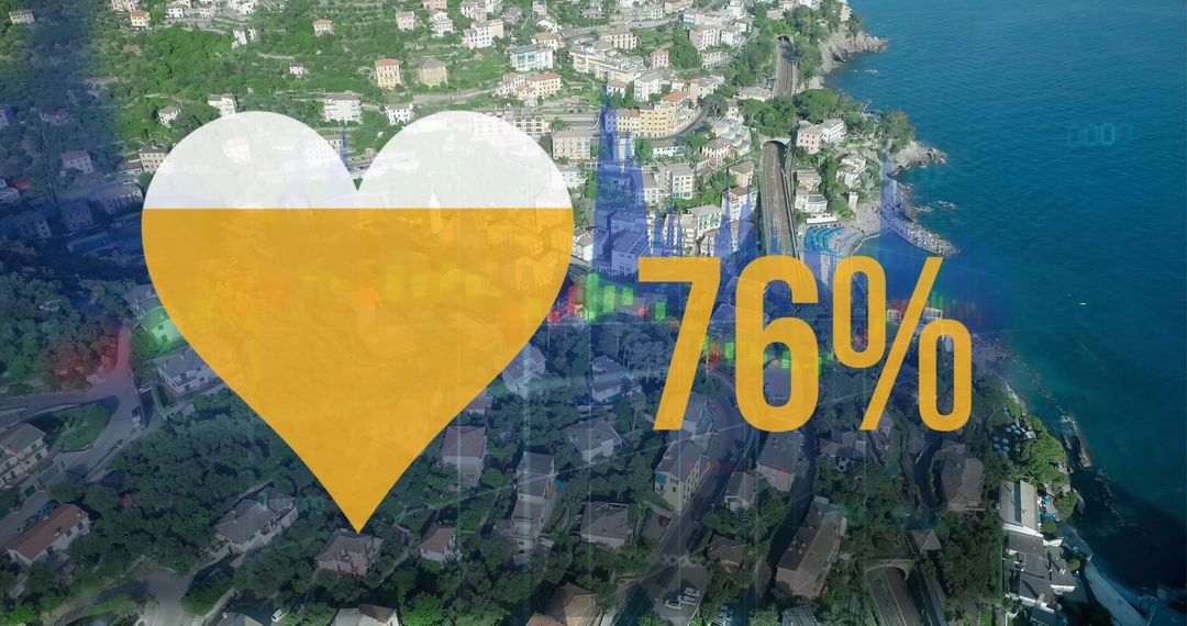 Heart Icon with Increasing Percentage Over Cityscape