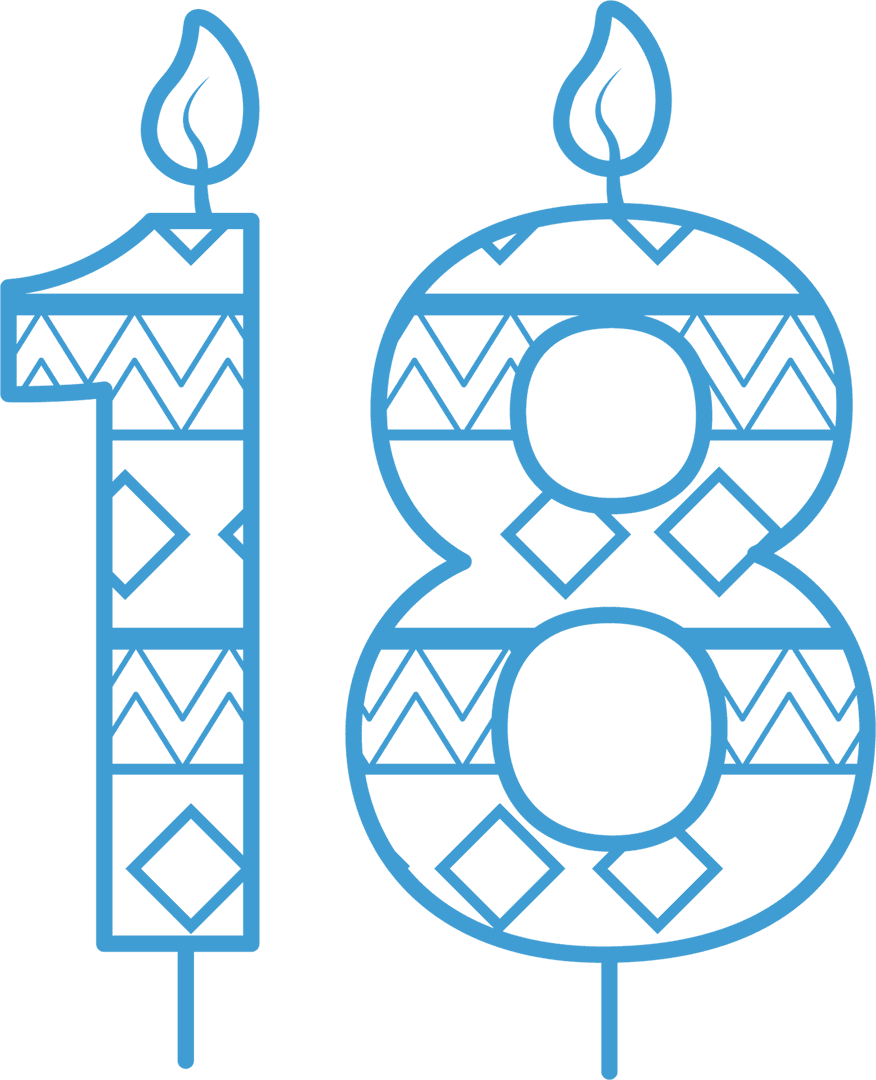 Blue 18th Birthday Candle Illustration on Transparent Background