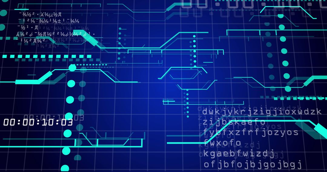 Futuristic Digital Circuitry with Data Processing Elements on Blue Background