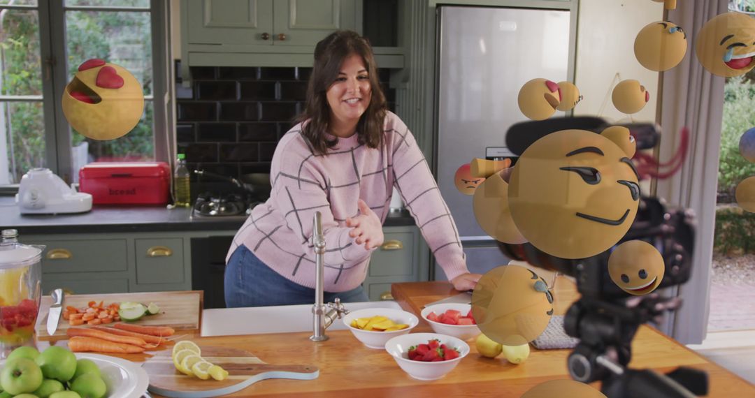 Culinary Vlogger Creating Content with Digital Emojis