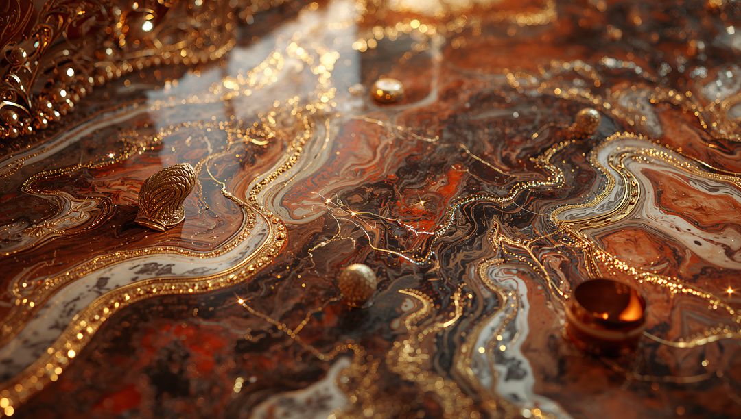Abstract Marbled Resin with Metallic Accents
