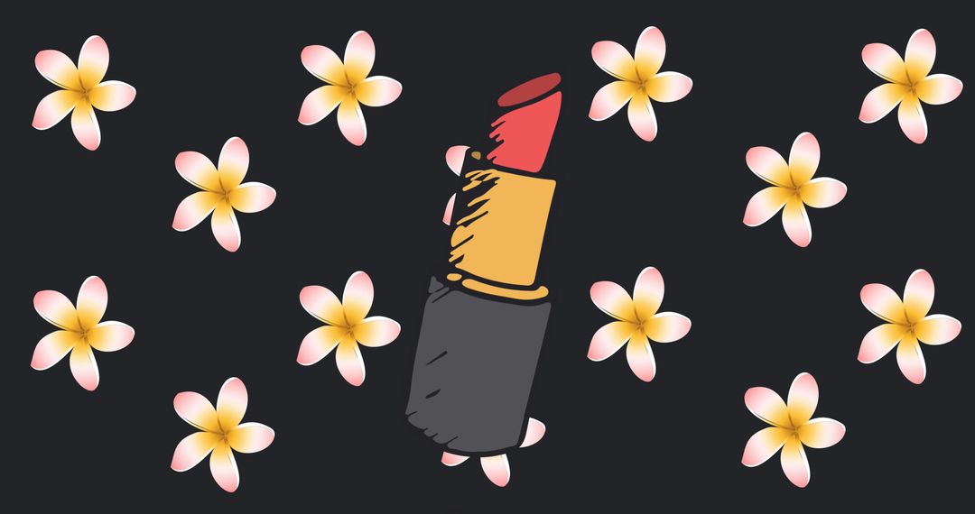 Digital Lipstick Illustration with Floral Background on Black
