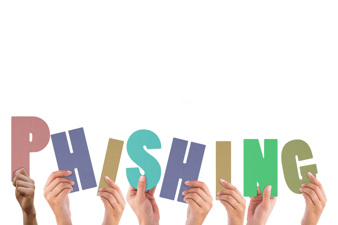 Hands Holding Phishing Text on Transparent Background