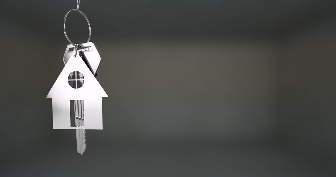 House-shaped Keychain with Key Over Subtle Background