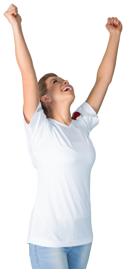 Joyful Female Soccer Fan Cheering on Transparent Background