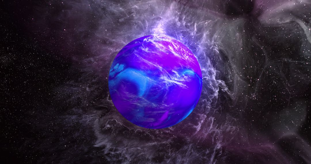 Mysterious Blue Planet in Violet Swirling Galaxy - Free Images, Stock Photos and Pictures on Pikwizard.com