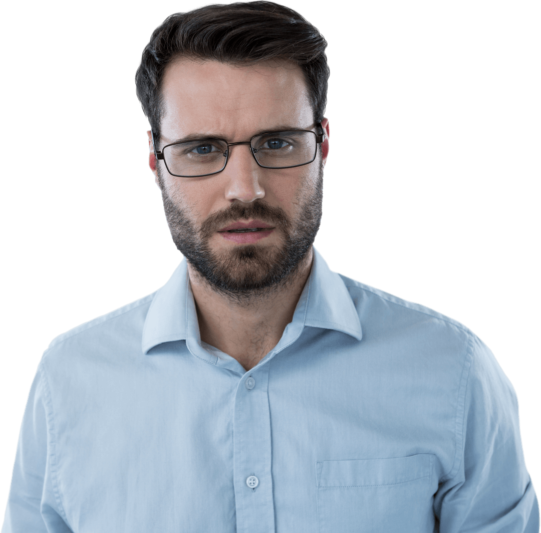 Serious Businessman with Spectacles on Transparent Background