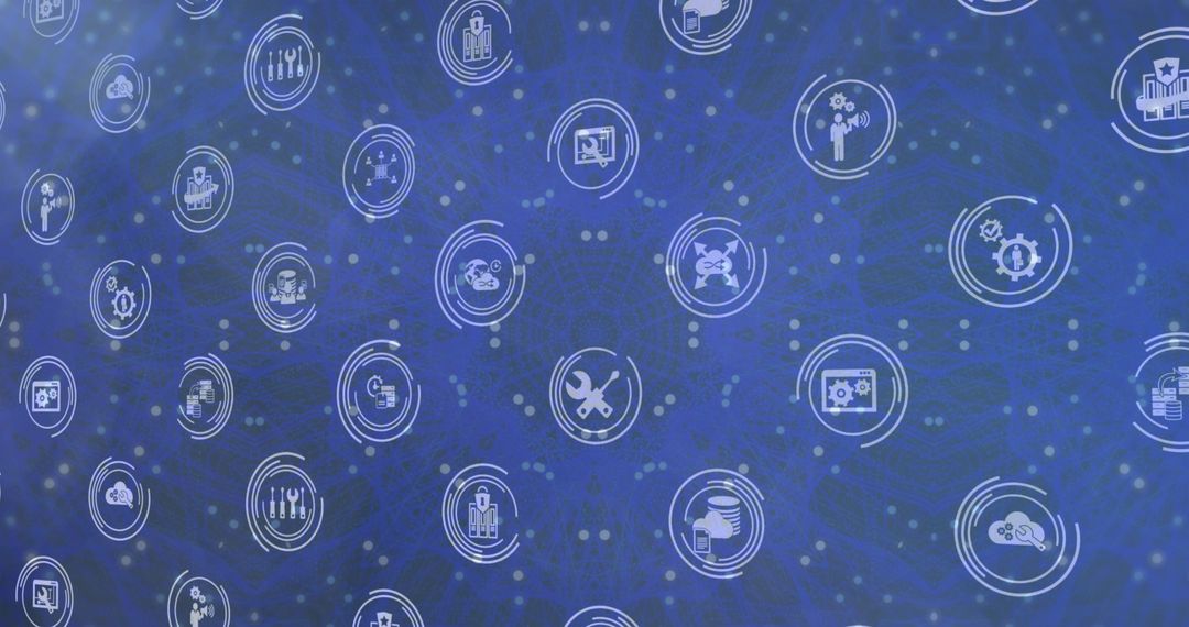 Digital Interface with Cloud and Technology Icons on Blue Background