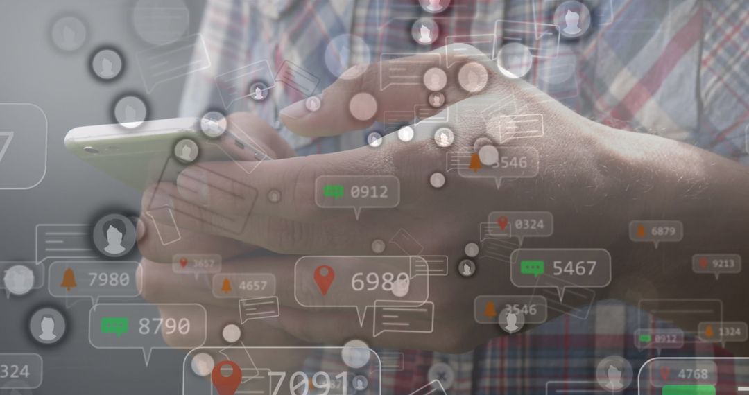 Close-Up of Smartphone Use with Social Media Icons