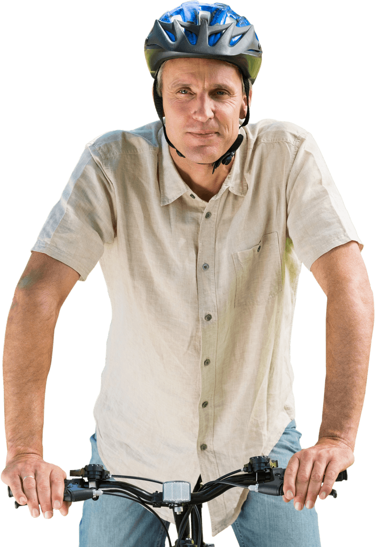 Thoughtful Male Cyclist in Transparent Background