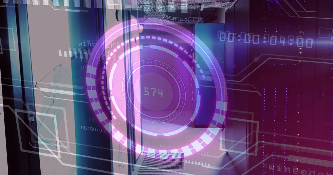 Futuristic Scope Scanning Data in High-Tech Server Room