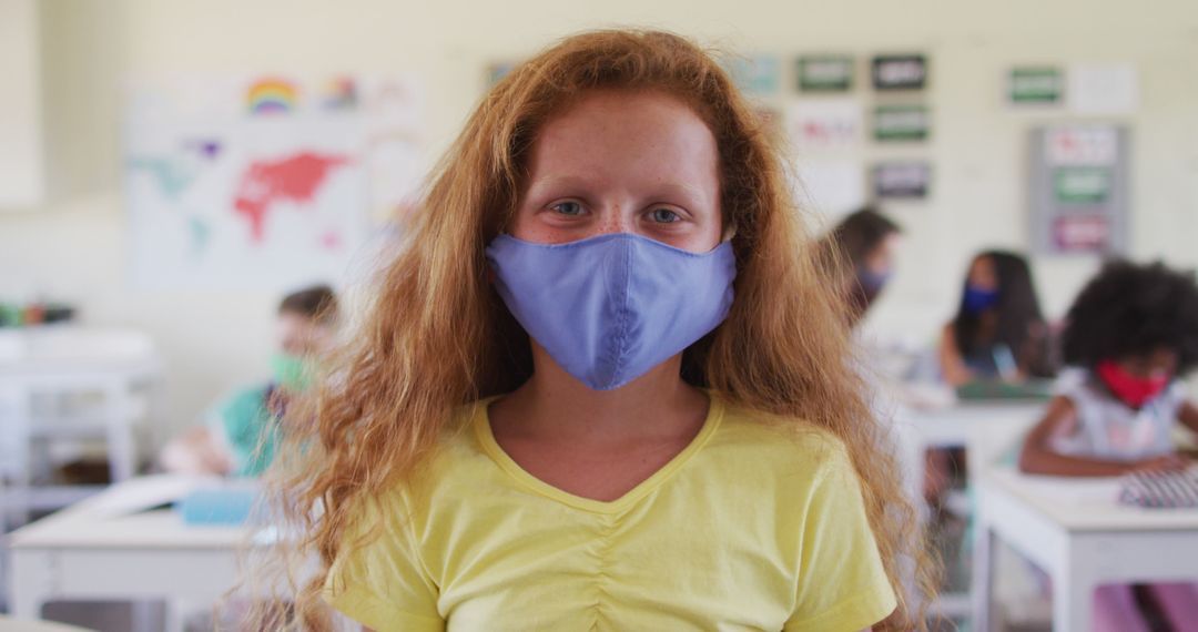 Girl with Mask Standing in Classroom During Pandemic - Free Images, Stock Photos and Pictures on Pikwizard.com