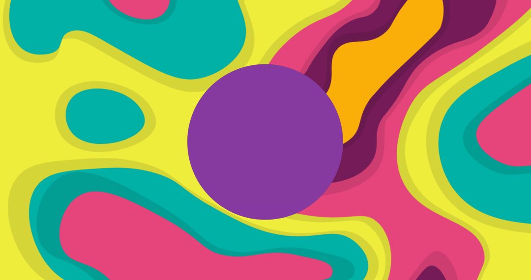 Purple Circle Over Vibrant Neon Retro Pattern