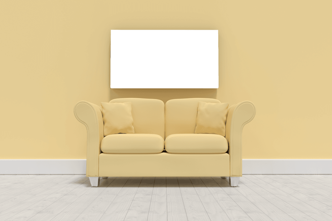 Yellow Sofa with Cushions against Transparent Yellow Wall