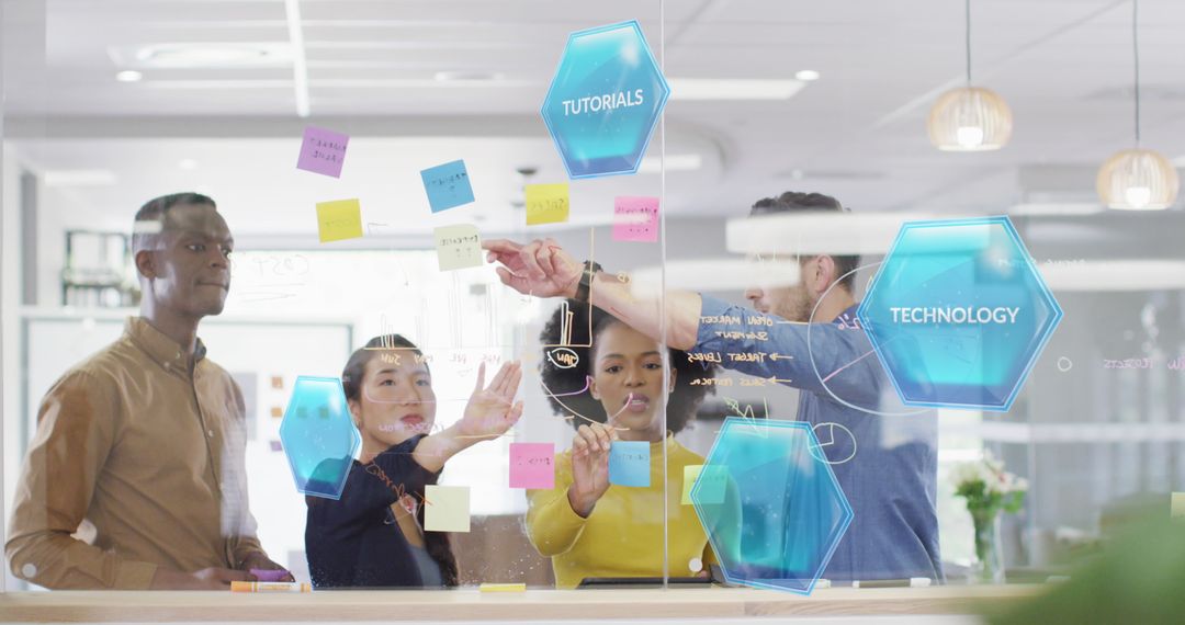 Diverse Team Collaborating with Augmented Reality Interface