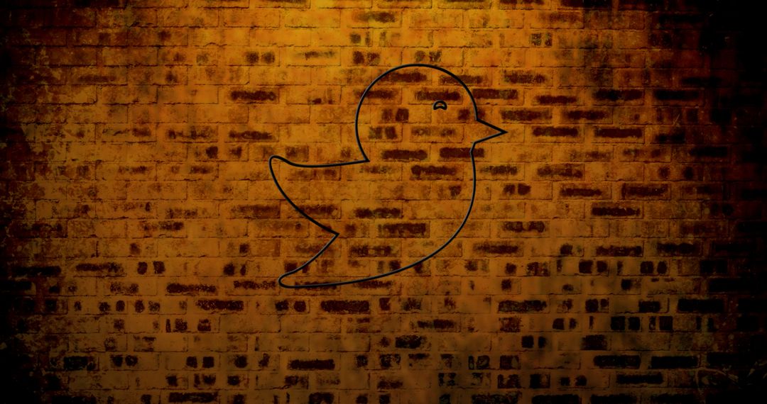 Neon Bird Icon on Rustic Brick Wall Background