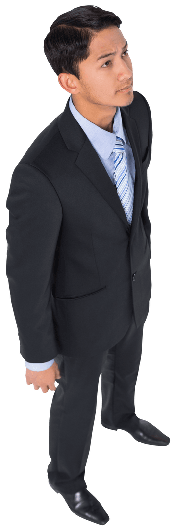 Focused Asian Businessman Isolated on Transparent Background