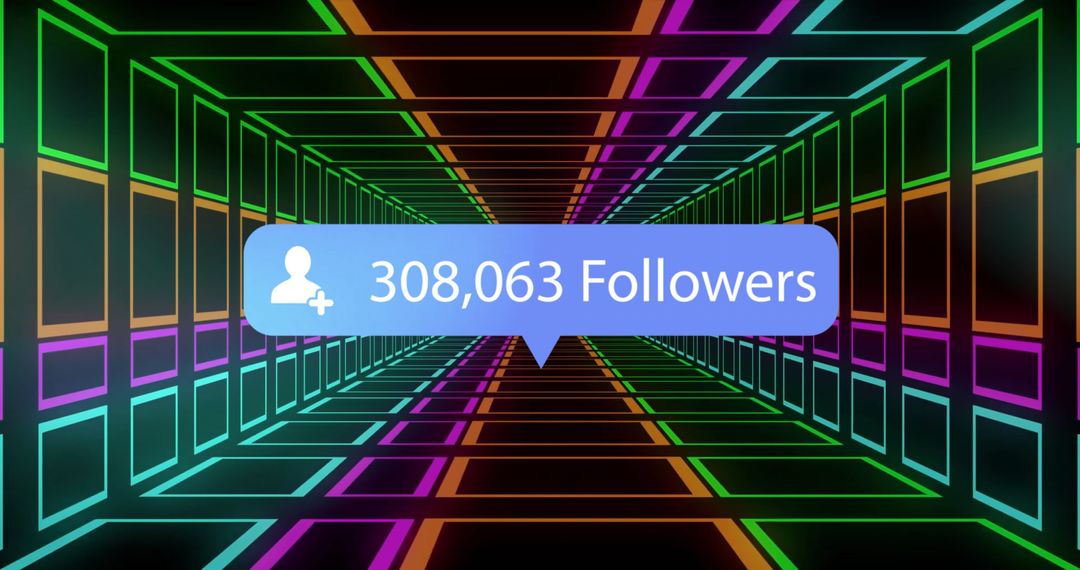 Digital Follower Count Over Vibrant Neon Tunnel