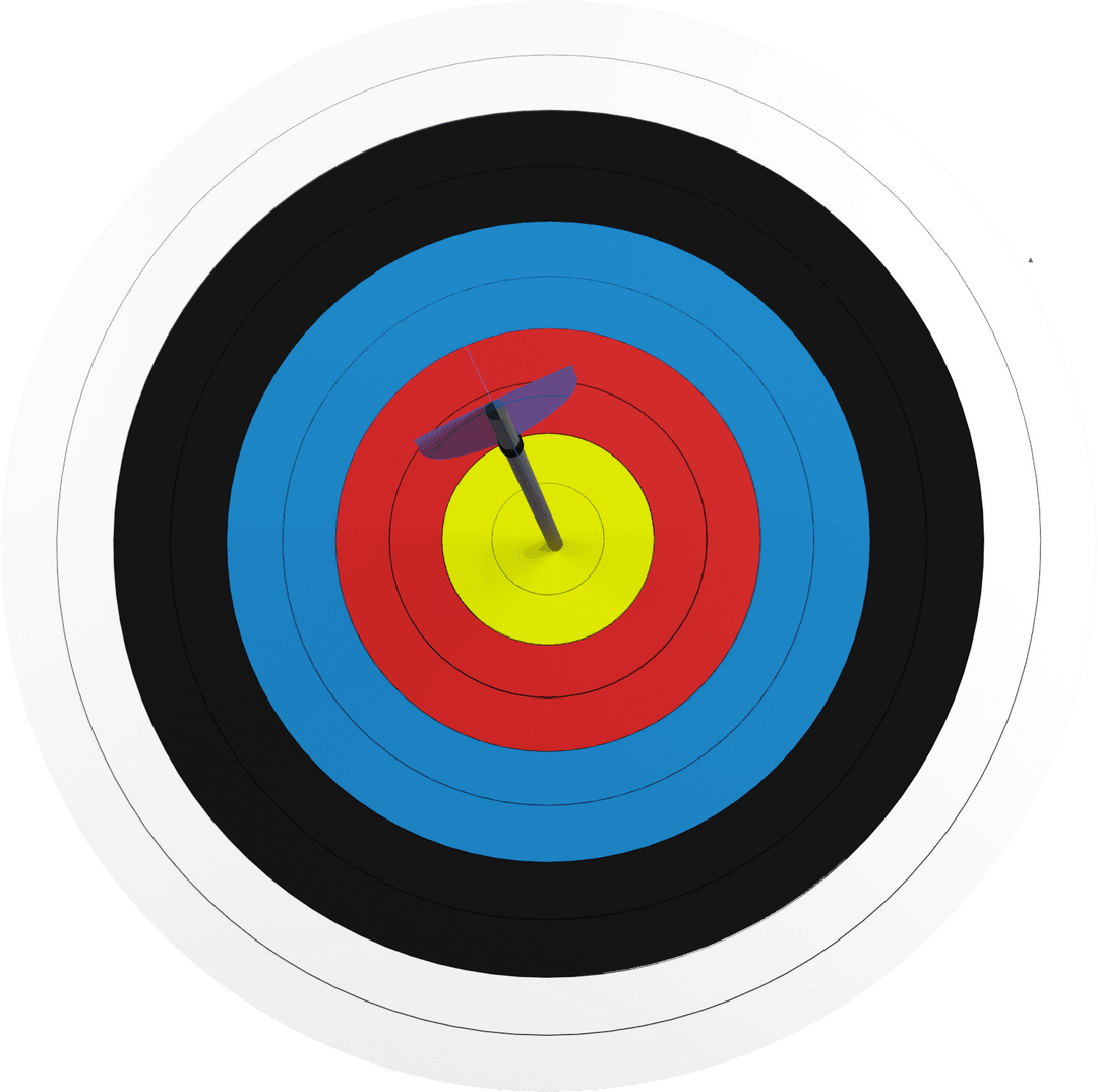 Arrow Hitting Bullseye on Archery Target with Transparent Background