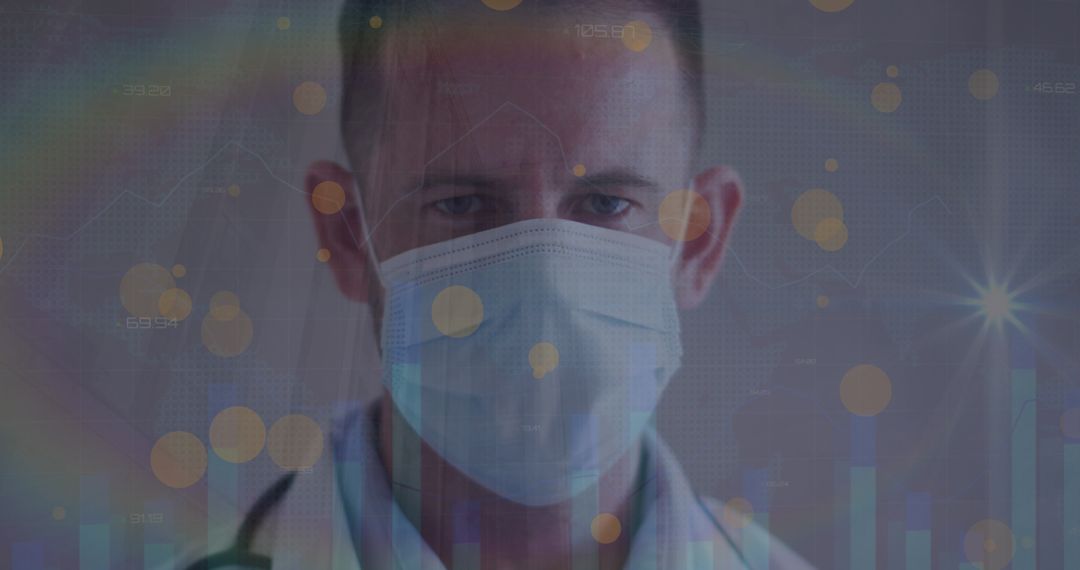 Masked Doctor Facing High-Tech Medical Data Visualization