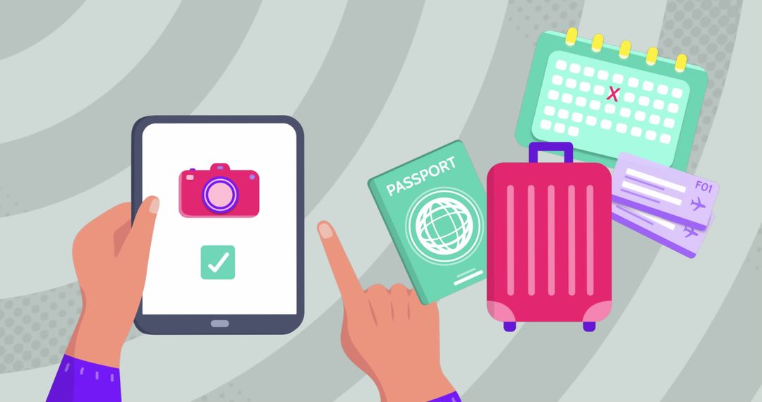 Digital Travel Planning with Tablet and Essential Icons