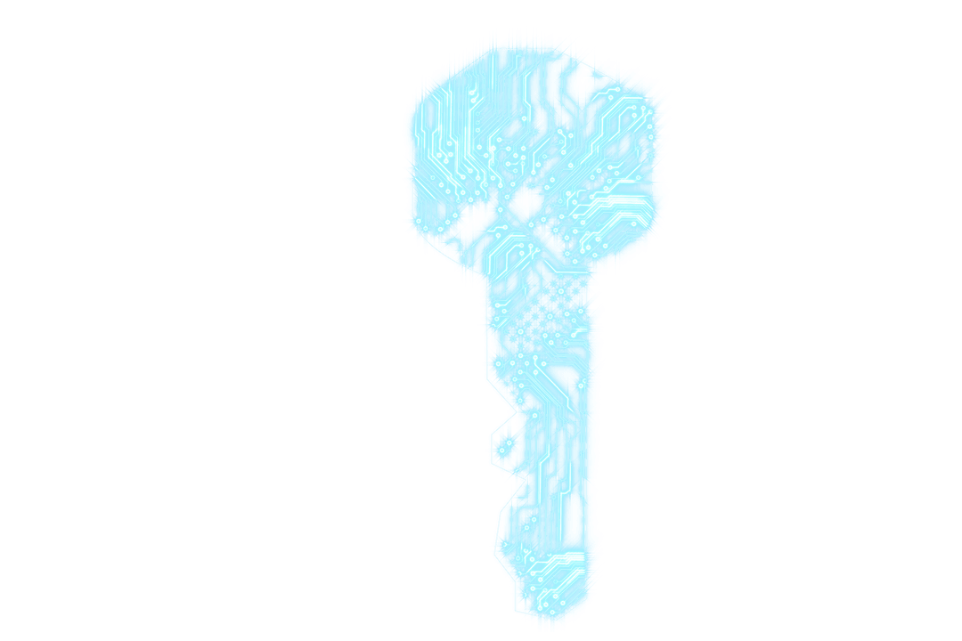 Glowing Digital Circuit Key Symbol on Transparent Background