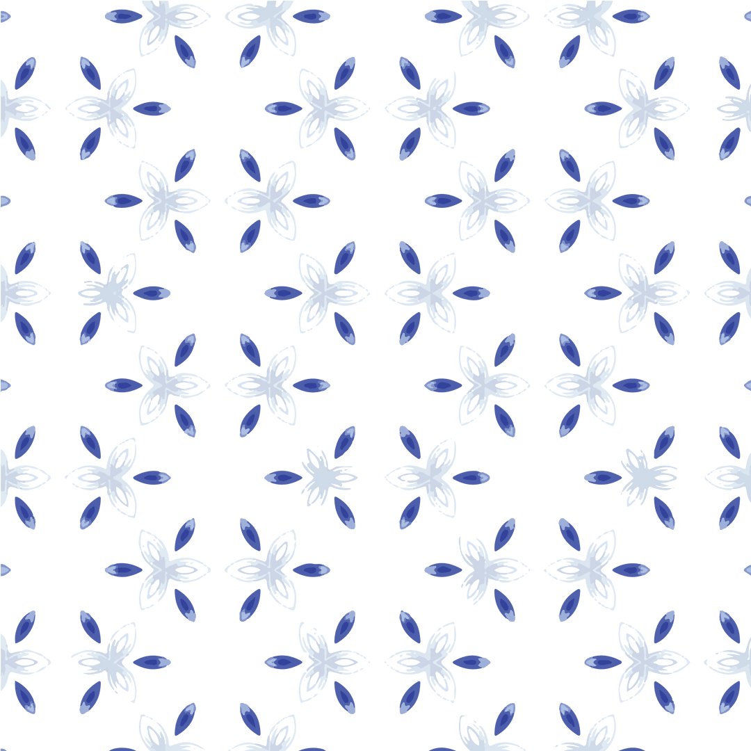 Blue Floral Pattern Seamlessly Repeating on Transparent Background