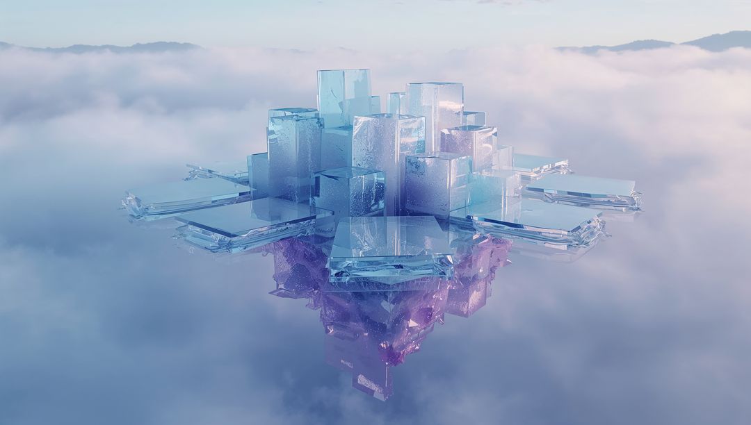 Futuristic Crystalline Cityscape Above Clouds Floating Boldly