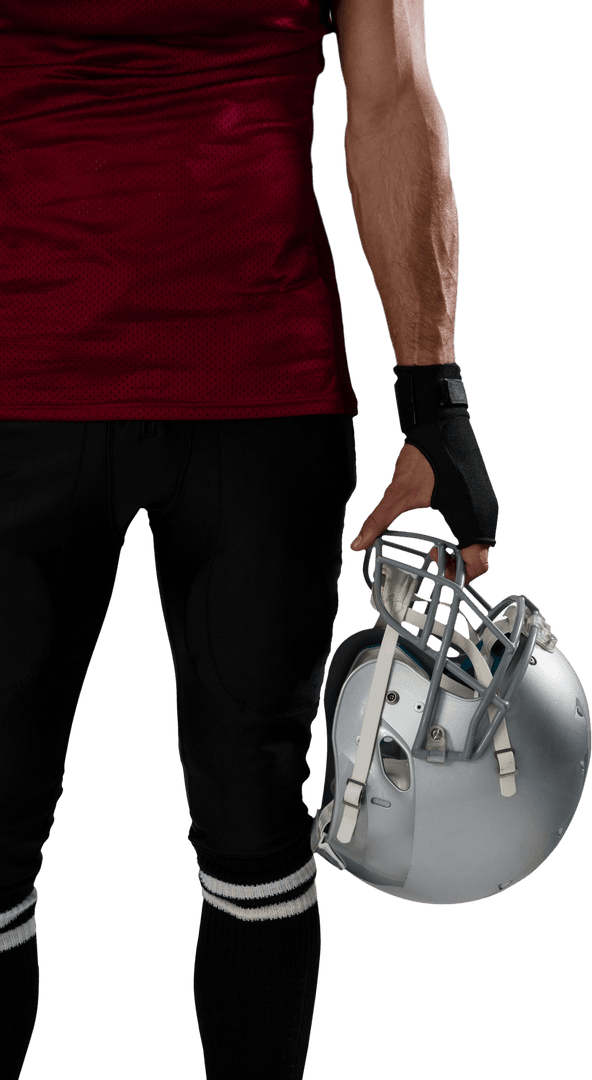 Transparent Image of Football Player Holding Helmet by Side