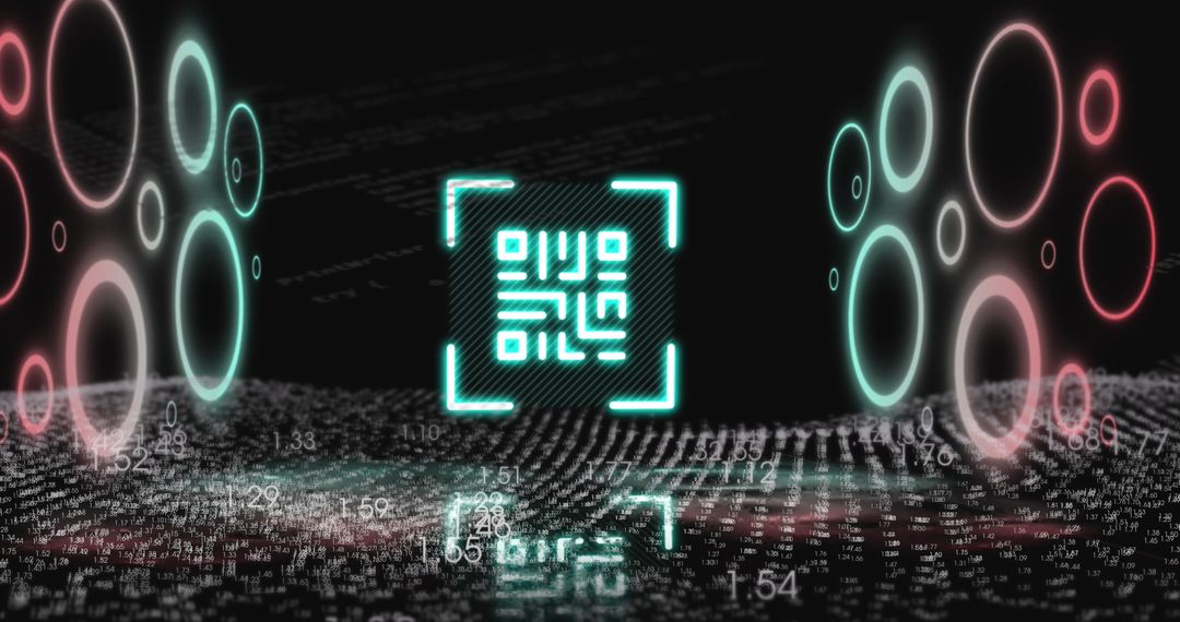 Futuristic QR Code with Digital Wave and Circles