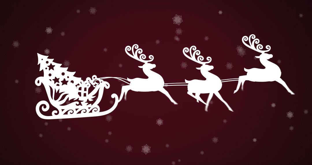 Santa Claus Sleigh with Reindeer on Snowy Red Background - Free Images, Stock Photos and Pictures on Pikwizard.com