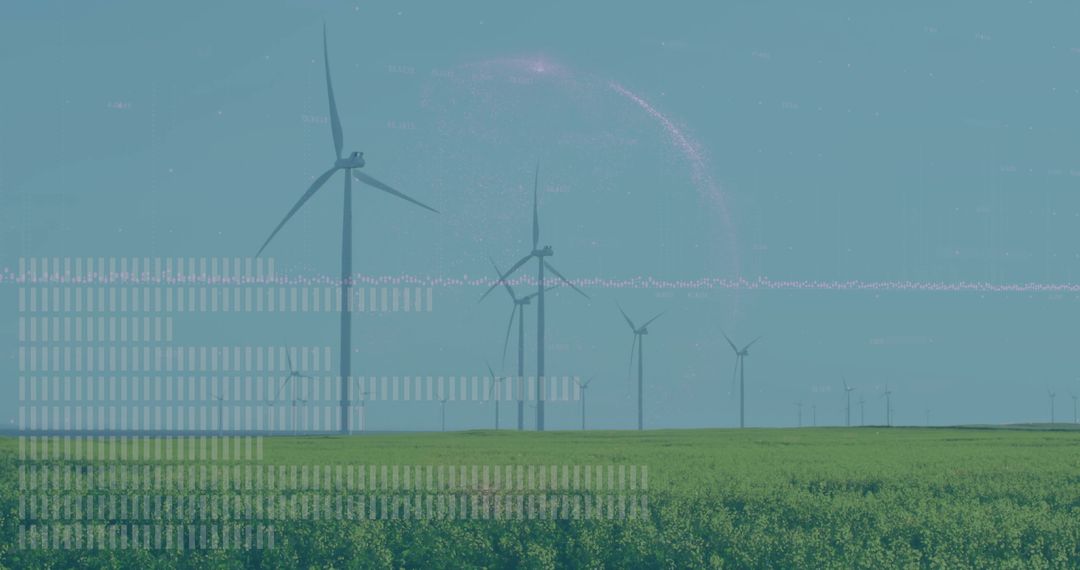 Large Wind Turbines Over Lush Green Fields Embracing Sustainable Energy