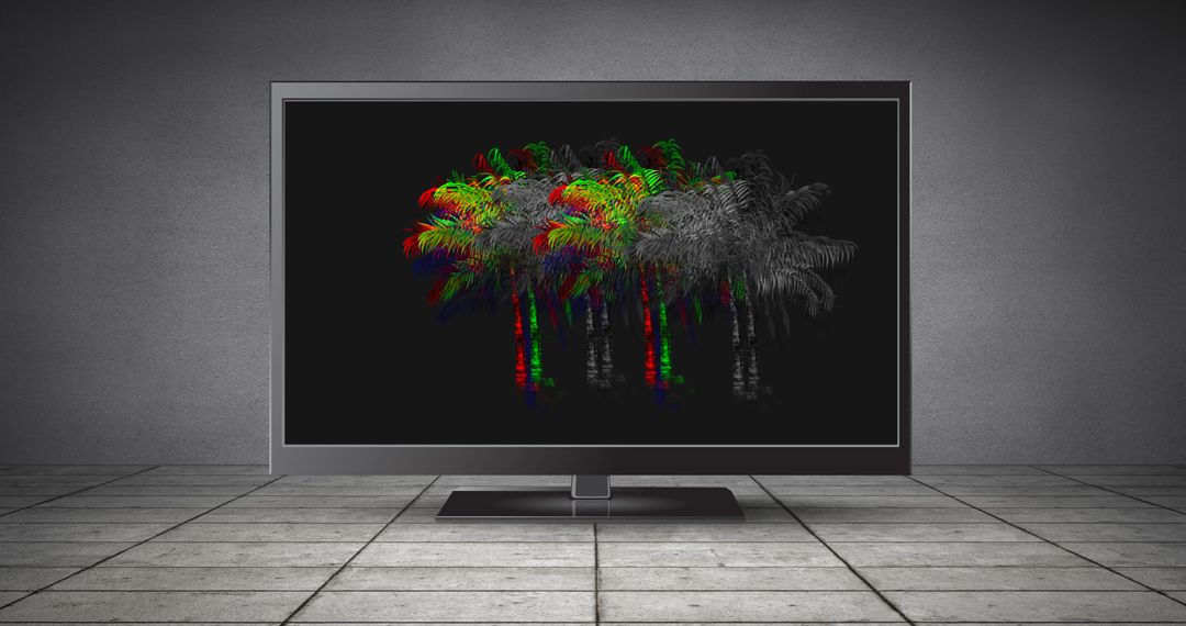 Abstract Digital Palm Trees on Television Screen with Color Distortion