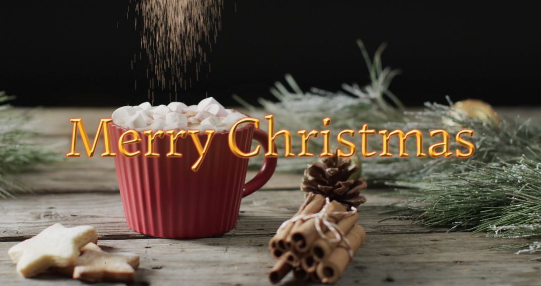 Christmas Hot Chocolate with Marshmallows and Cinnamon Sticks