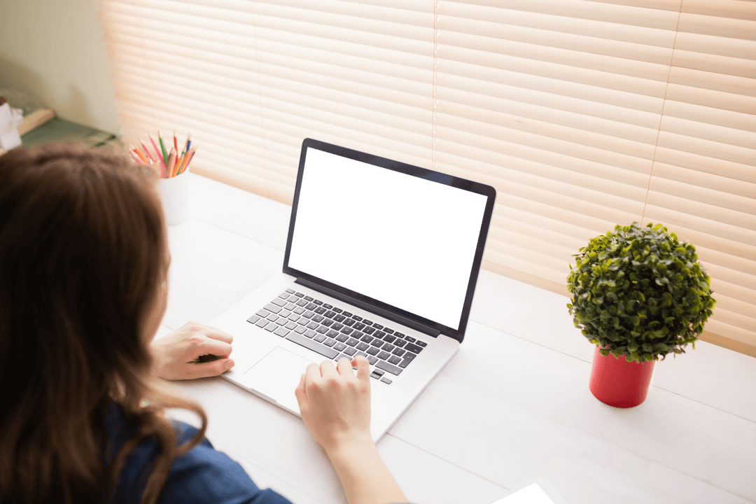 Transparent Screen on Laptop Used by Businesswoman for Mockup