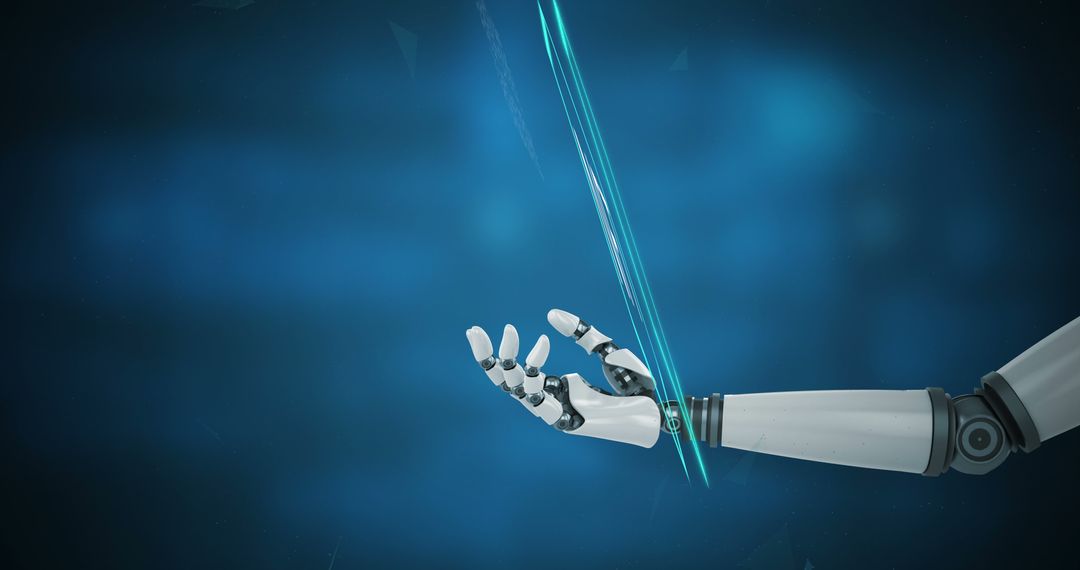Futuristic Robot Arm with Blue Light Trails