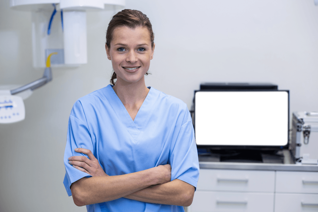 Confident Transparent Dental Assistant in Clinic Setting