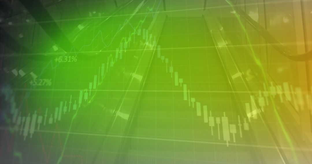 Abstract Financial Chart with Green Digital Overlay