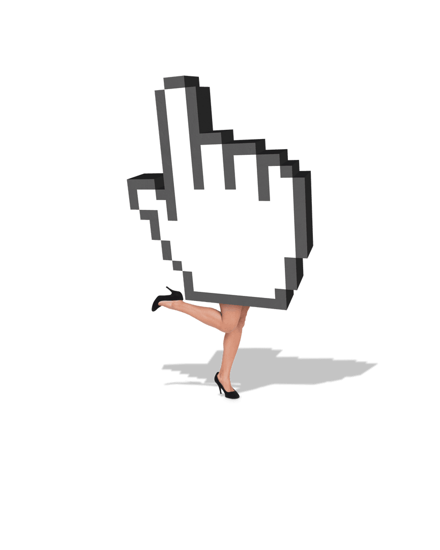 Woman Holding Cursor Icon on Transparent Background