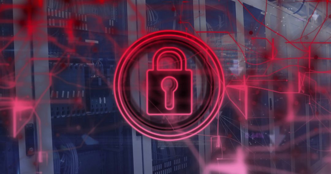 Digital Data Security Concept with Padlock and Server Room