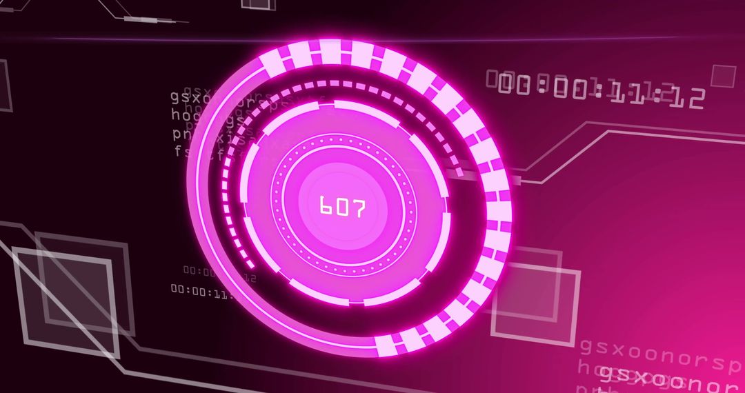 Futuristic Pink Digital Interface with Rotating Circles
