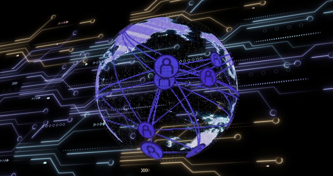 Digital Globe with Network Connections and Circuit Traces in Cyberspace
