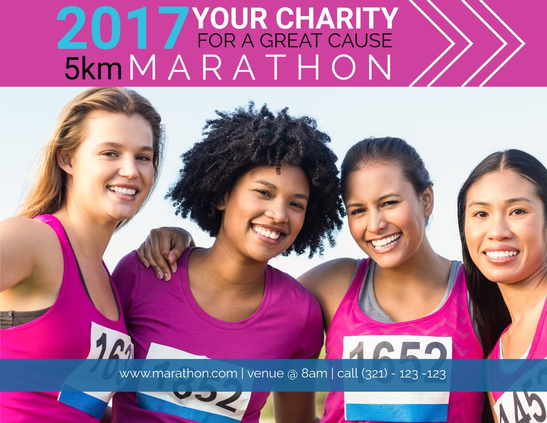 Diverse Group of Runners Celebrating Charity Marathon