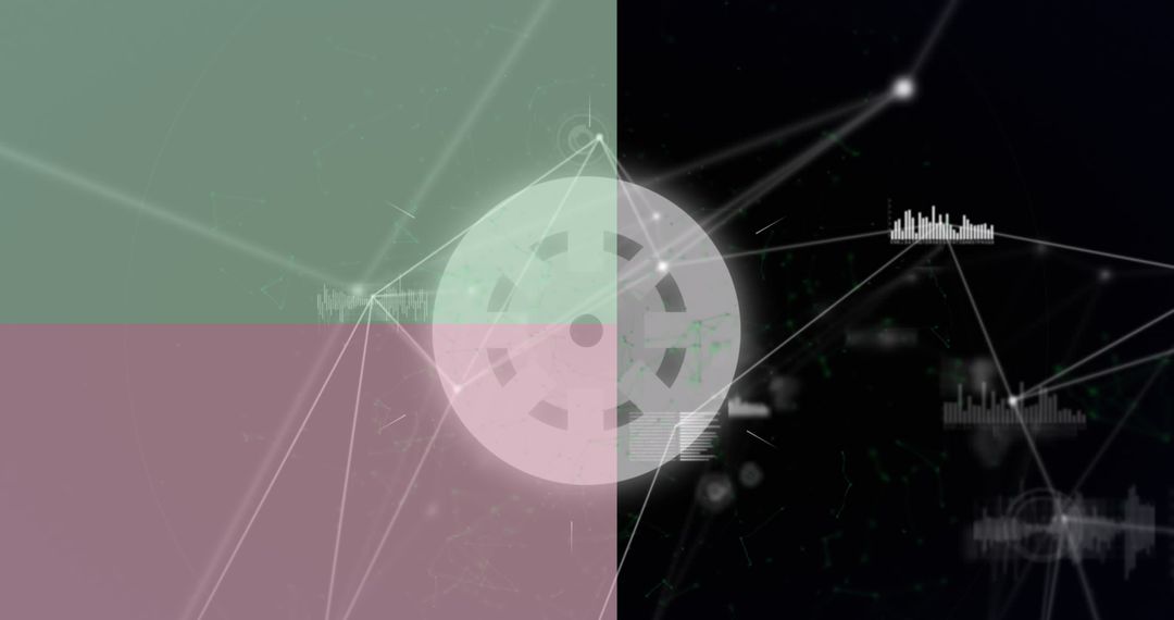 Abstract Digital Network with Geometric Overlay on Black Background