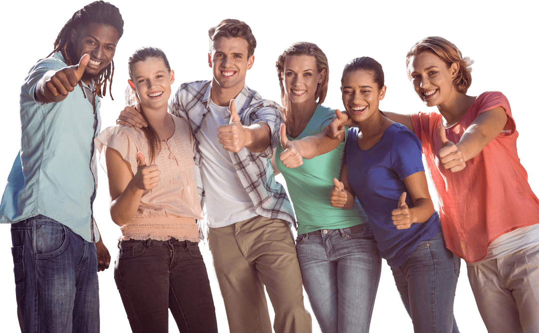 Cheerful Group of Friends Giving Thumbs Up Transparent Background